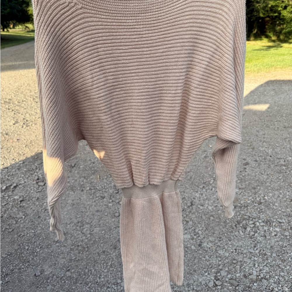 SHEIN Taupe Women's Sweater cinched waist boat neck